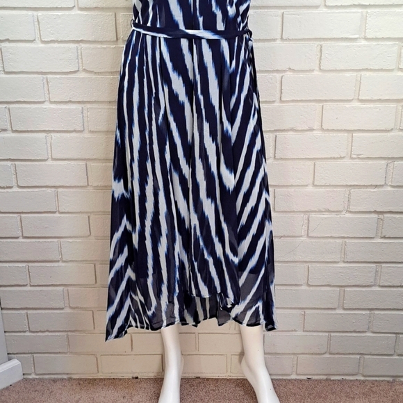 DKNY Navy Lined Belted Sheer Overla Maxi Dress Size 4 - Picture 3 of 13